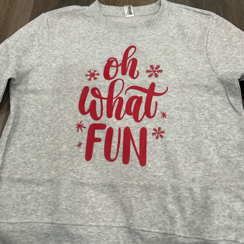 Gray Women’s Sweatshirt with Red Print and Red Pajama Pants